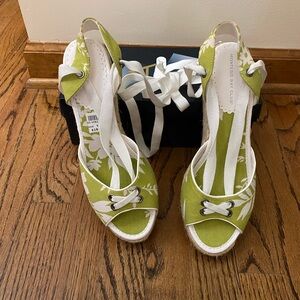 Green and White Espadrille Shoes with Intricate Straps